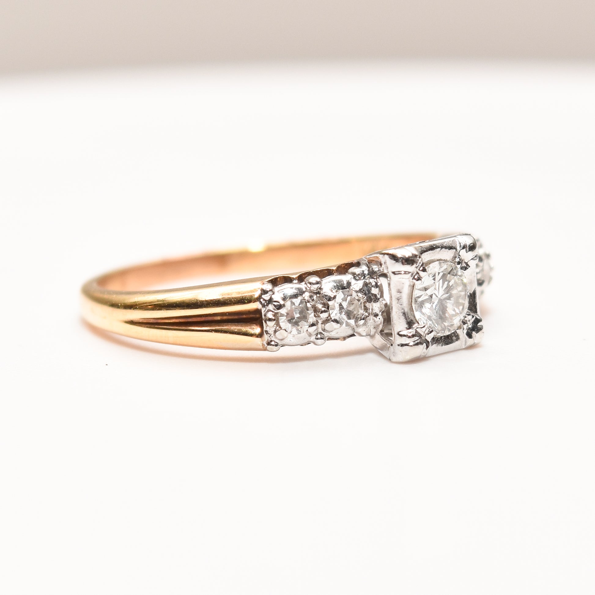 14K Two-Tone Gold Diamond Engagement Ring with .25 Carat Brilliant Center Stone, Size 9, on White Background