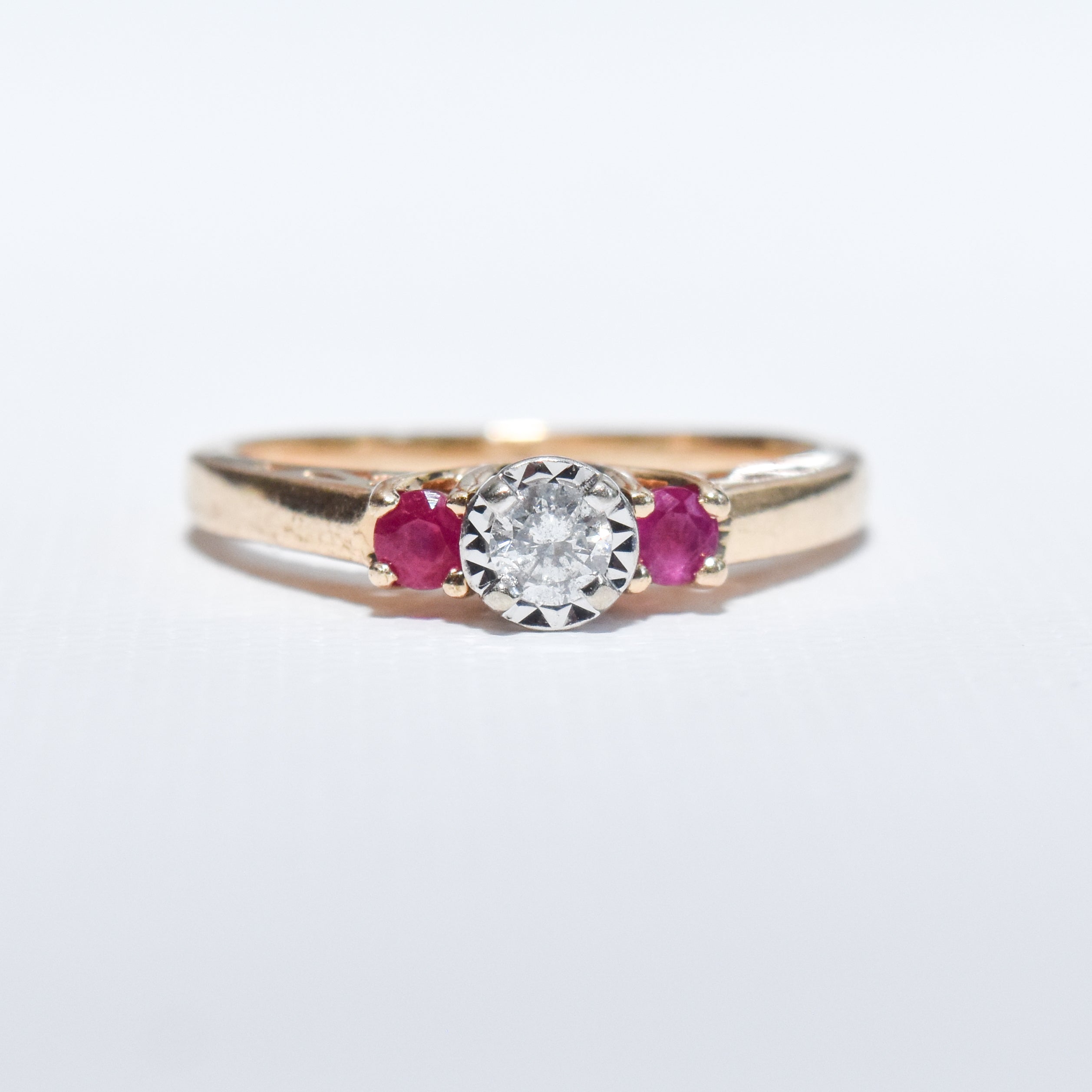 14K Brilliant Diamond & Ruby Engagement Ring, Size 7 US