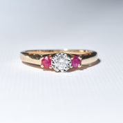 14K Brilliant Diamond & Ruby Engagement Ring, Size 7 US