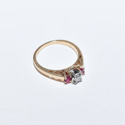 14K Brilliant Diamond & Ruby Engagement Ring, Size 7 US