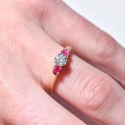 14K Brilliant Diamond & Ruby Engagement Ring, Size 7 US