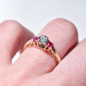 14K Brilliant Diamond & Ruby Engagement Ring, Size 7 US