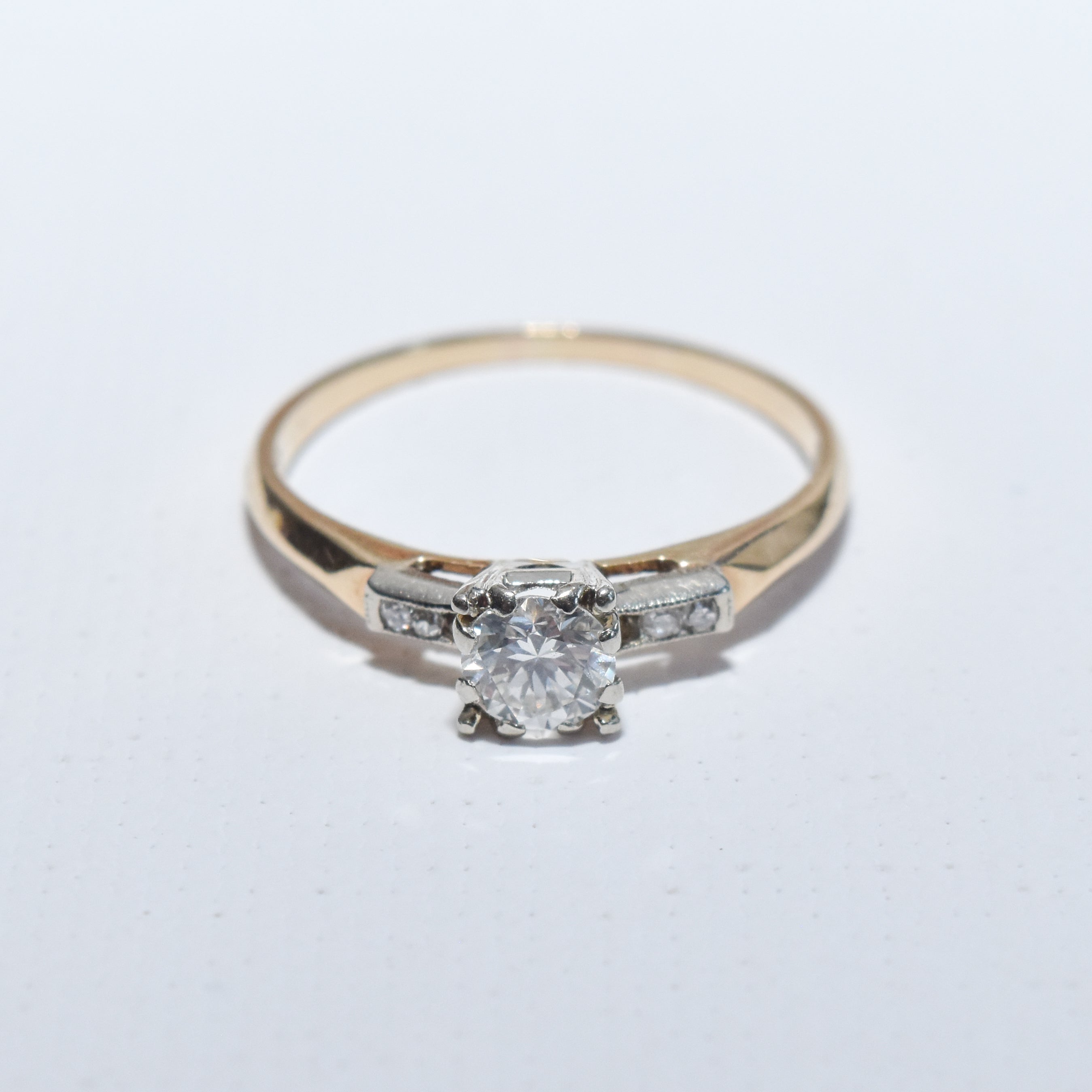 Estate 14K Two-Tone Diamond Engagement Ring, Size 6.75 US