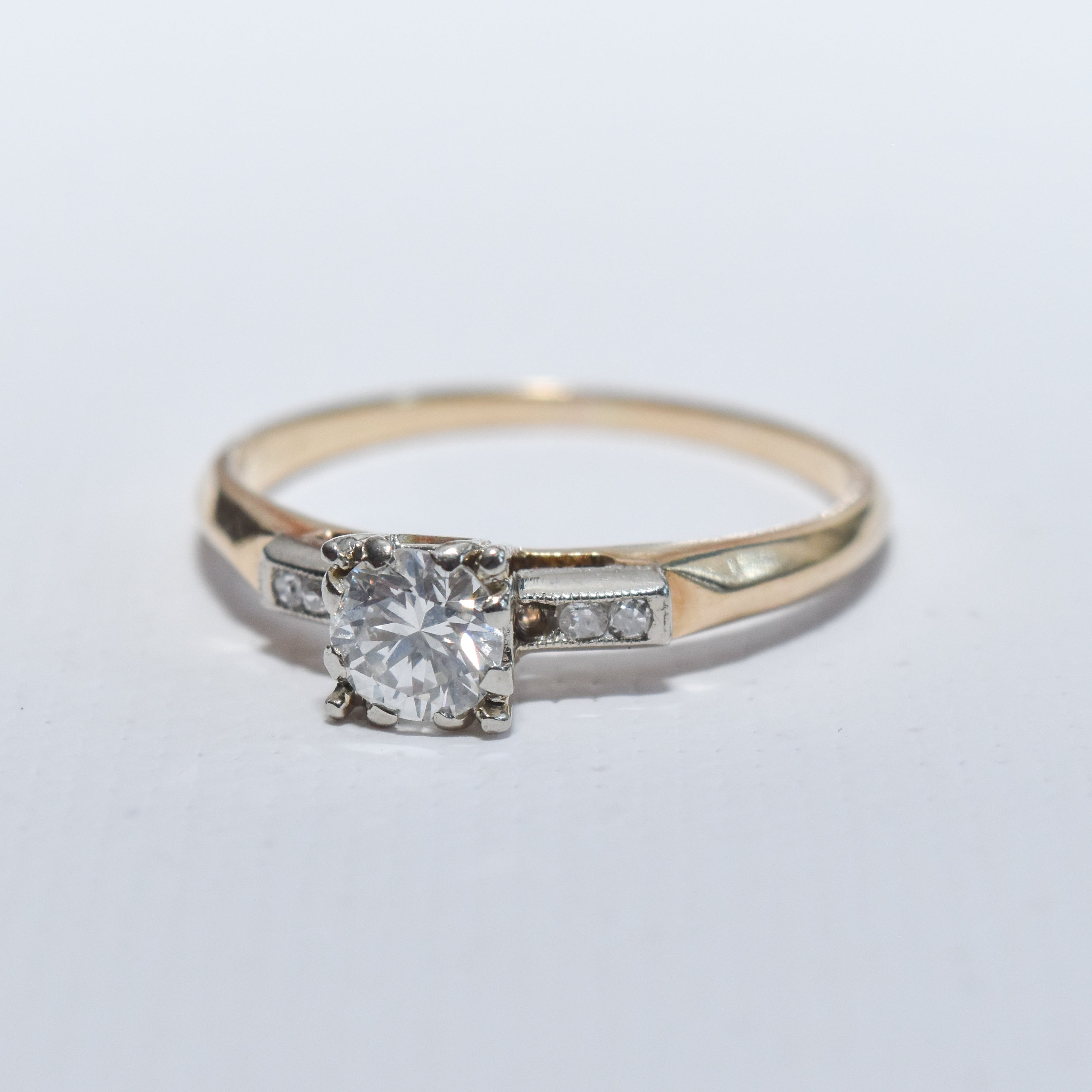 Estate 14K Two-Tone Diamond Engagement Ring, Size 6.75 US