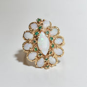 14K Natural Opal Emerald Cocktail Ring, Size 7.25 US