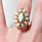 14K Natural Opal Emerald Cocktail Ring, Size 7.25 US