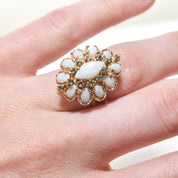 14K Natural Opal Emerald Cocktail Ring, Size 7.25 US