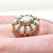 14K Natural Opal Emerald Cocktail Ring, Size 7.25 US