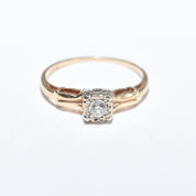 14K OEC Diamond Solitaire Ring, Two-Tone Style, .10 CT, Size 6.5 US