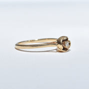 14K Tulip Diamond Solitaire Ring, Minimalist Gold Flower Ring, Size 8 Scant US