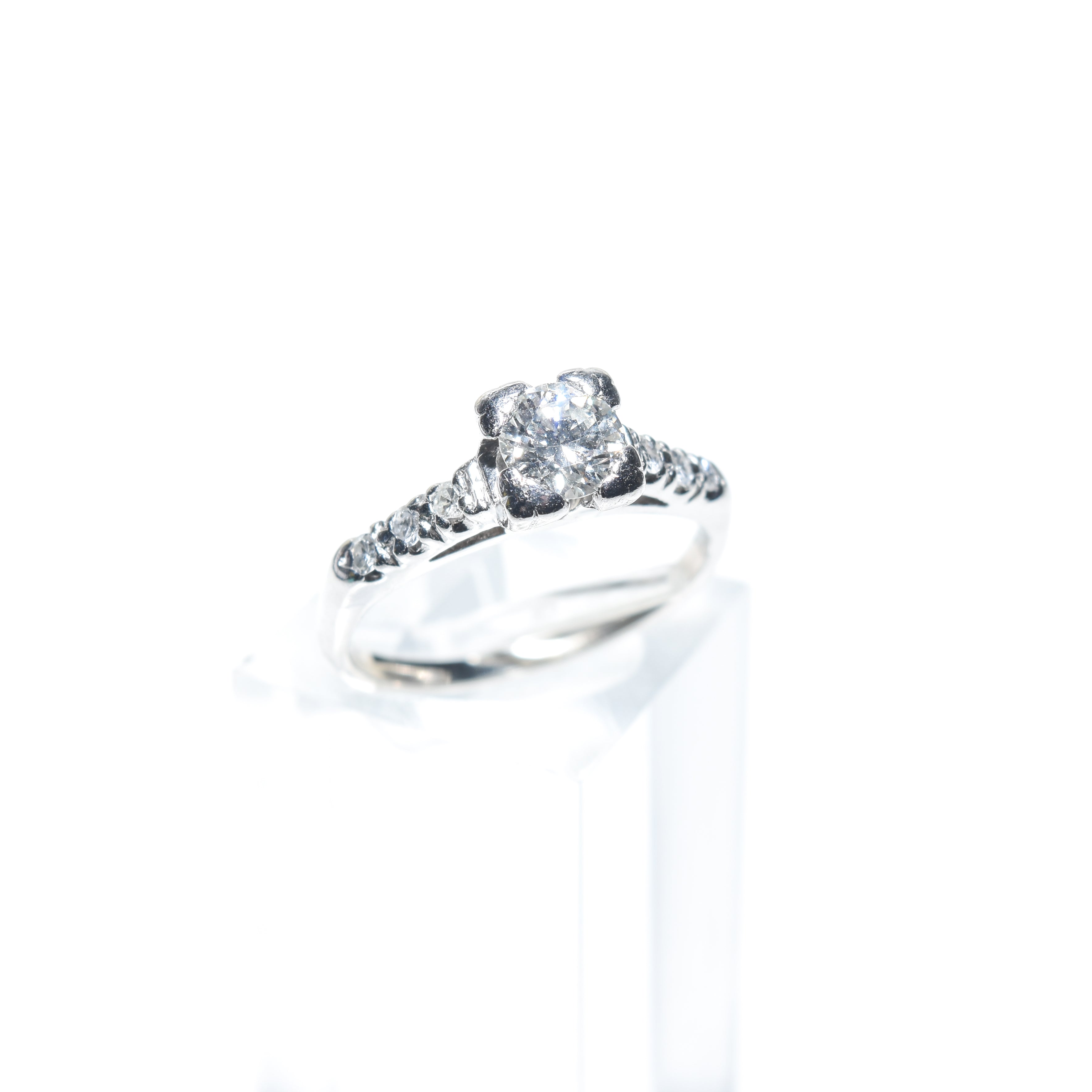 Estate 14K White Gold Diamond Engagement Ring, Size 5.75 US