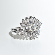 Italian 18K White Gold Diamond Halo Cocktail Ring, Size 7 US