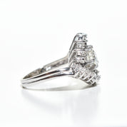 Italian 18K White Gold Diamond Halo Cocktail Ring, Size 7 US