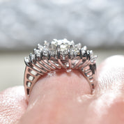 Italian 18K White Gold Diamond Halo Cocktail Ring, Size 7 US