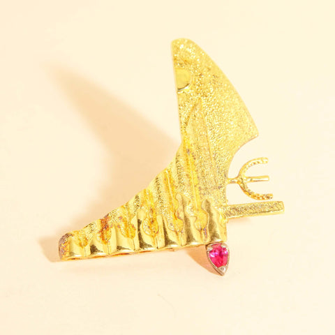 Abstract Modernist Gold Vermeil Sterling Silver Menorah Pendant Brooch Pin, Pink/Red Ruby Flame, Binel GIM 925