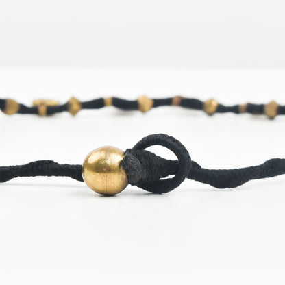 Dhokra Brass Leaf Necklace On Twisted Black Cotton Strand, Statement Necklace, Indian Jewelry, 18.25"