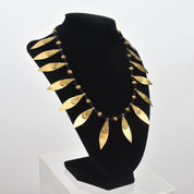 Dhokra Brass Leaf Necklace On Twisted Black Cotton Strand, Statement Necklace, Indian Jewelry, 18.25"