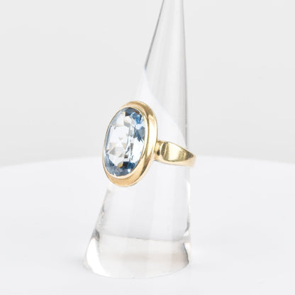 Aquamarine Cocktail Ring In 8K Yellow Gold, Statement Ring, Estate Jewelry, Size 6 US