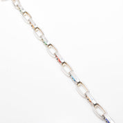 Modernist Evil Eye Bracelet In Sterling Silver, Colorful Glass Beads, Hollow Oval Link Chain, 8" L