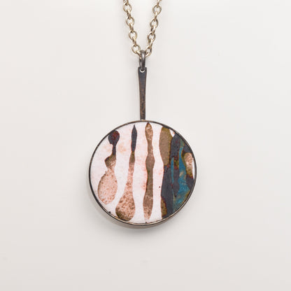 Danish Modernist Abstract Enamel Pendant Necklace By Brge Nielsen, Statement Piece, 26" L