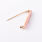 Antique 14K Pink Enamel Seed Pearl Diaper Pin, Mini Gold Bar Pin, Edwardian Art Deco Jewelry, 2.5cm