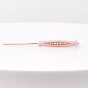 Antique 14K Pink Enamel Seed Pearl Diaper Pin, Mini Gold Bar Pin, Edwardian Art Deco Jewelry, 2.5cm