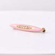 Antique 14K Pink Enamel Seed Pearl Diaper Pin, Mini Gold Bar Pin, Edwardian Art Deco Jewelry, 2.5cm