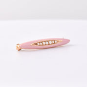 Antique 14K Pink Enamel Seed Pearl Diaper Pin, Mini Gold Bar Pin, Edwardian Art Deco Jewelry, 2.5cm