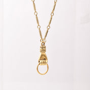 10K Gold Filled Hand-Knocker Pendant Necklace, Pocket Watch Chain & Fob, Estate Jewelry, 30" L