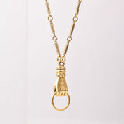 10K Gold Filled Hand-Knocker Pendant Necklace, Pocket Watch Chain & Fob, Estate Jewelry, 30" L