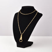 10K Gold Filled Hand-Knocker Pendant Necklace, Pocket Watch Chain & Fob, Estate Jewelry, 30" L