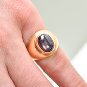 Black Star Sapphire Ring In 18K Yellow Gold, Solid Gold Cab Ring, Estate Jewelry, Size 5 3/4 US