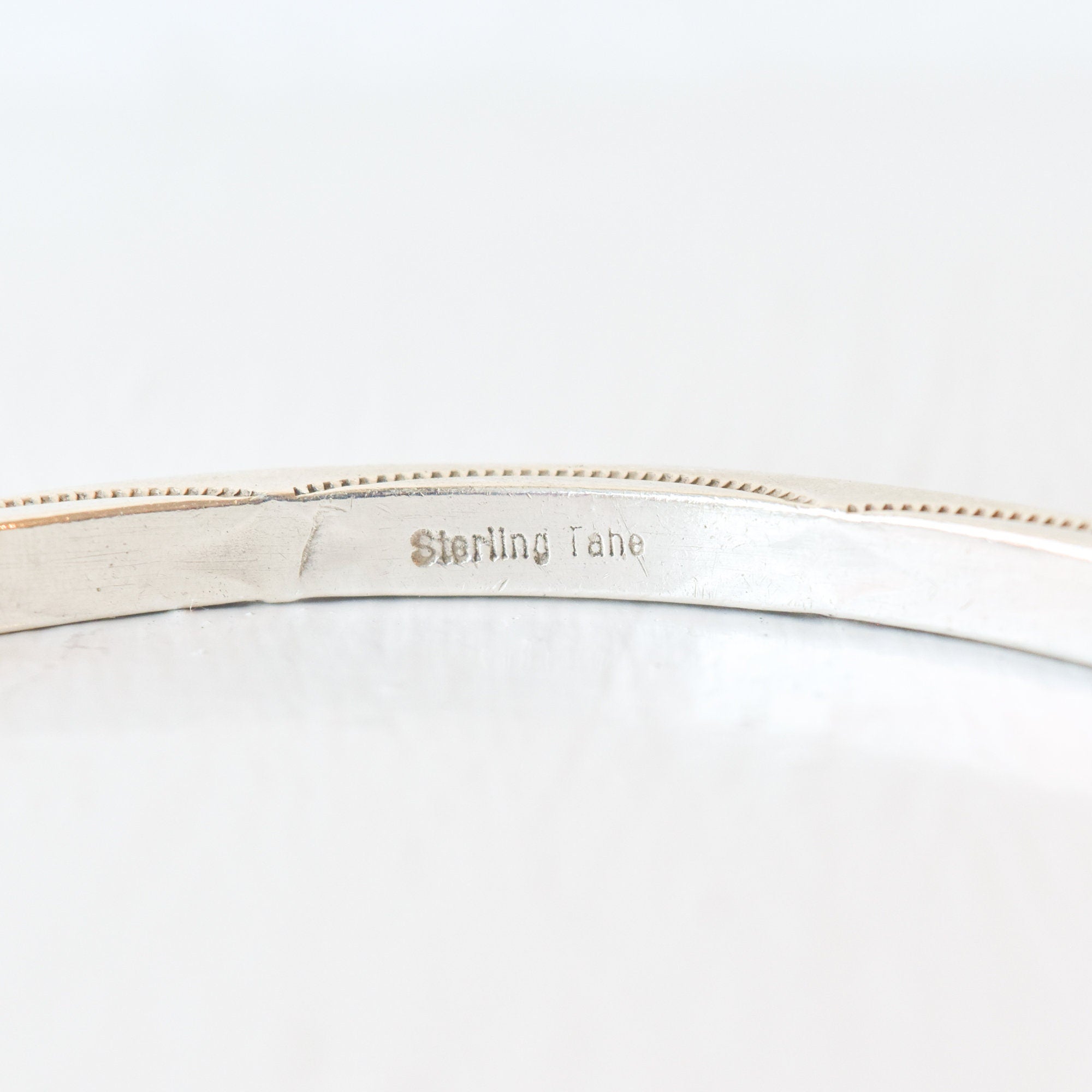 Tahe Sterling Navajo Hand-Stamped Bangle, Native American Jewelry, 4mm Solid Silver Bracelet, 8"