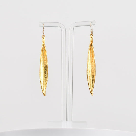 Modernist Gold-Tone Leaf Drop Dangle Earrings, Vintage Metropolitan Museum Of Art Jewelry, 3.125" L