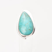 Modernist 950 Sterling Silver Turquoise Teardrop Ring By Lapidarios Barrera, Adjustable Wrap Band, Size 7-10 US