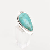 Modernist 950 Sterling Silver Turquoise Teardrop Ring By Lapidarios Barrera, Adjustable Wrap Band, Size 7-10 US