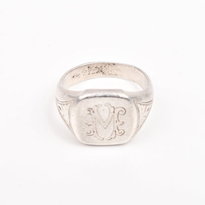 Men's 950 Sterling Silver 'M' Initial Monogram Square Signet Ring, Estate Jewelry, Size 10 US