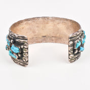 Native American Natural Turquoise Cluster Cuff In Sterling Silver, Old Pawn Jewelry, 5.75" L