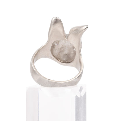 White Rabbit Ring With Amethyst Eyes, Modernist Sterling Silver Ring, Animal Jewelry, 7 1/2 US