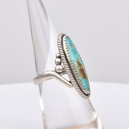 Sterling Silver Turquoise Marquise Ring, Bypass Design, Natural Blue Turquoise, Size 5 1/2 US