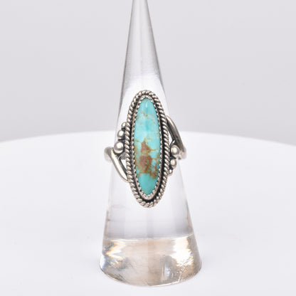 Sterling Silver Turquoise Marquise Ring, Bypass Design, Natural Blue Turquoise, Size 5 1/2 US