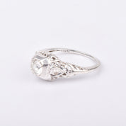 Art Deco 14K Diamond Filigree Engagement Ring, White Gold Ring, Diamond Accents, Size 6 Scant