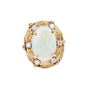 Mid-Century Opal Diamond Cocktail Ring In 14K Yellow Gold, Estate Jewelry, Size 7 US