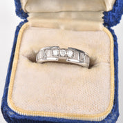 1995 Tiffany & Co. 18K White Gold Diamond Atlas Ring, .24 TCW Three-Stone Ring, Size 6 3/4 US