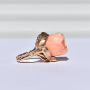 Beautiful 14K Coral Rose Ring, Carved Pink Coral Flower, Statement Ring, Size 4 US