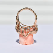 Beautiful 14K Coral Rose Ring, Carved Pink Coral Flower, Statement Ring, Size 4 US