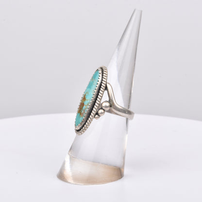 Sterling Silver Turquoise Marquise Ring, Bypass Design, Natural Blue Turquoise, Size 5 1/2 US