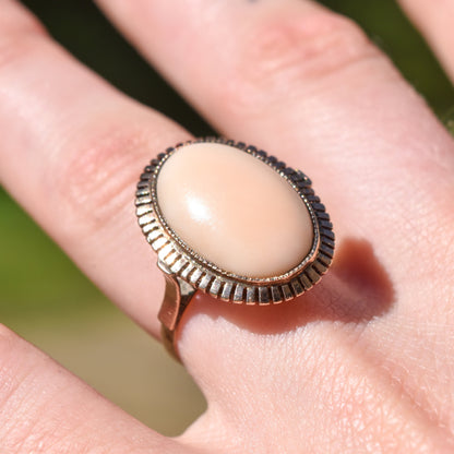 Estate 8K Angel Skin Coral Ring, Pink Cabochon Cocktail Ring, Estate Jewelry, Size 7 US