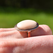 Estate 8K Angel Skin Coral Ring, Pink Cabochon Cocktail Ring, Estate Jewelry, Size 7 US