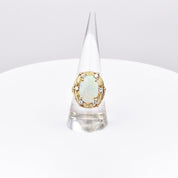 Mid-Century Opal Diamond Cocktail Ring In 14K Yellow Gold, Estate Jewelry, Size 7 US